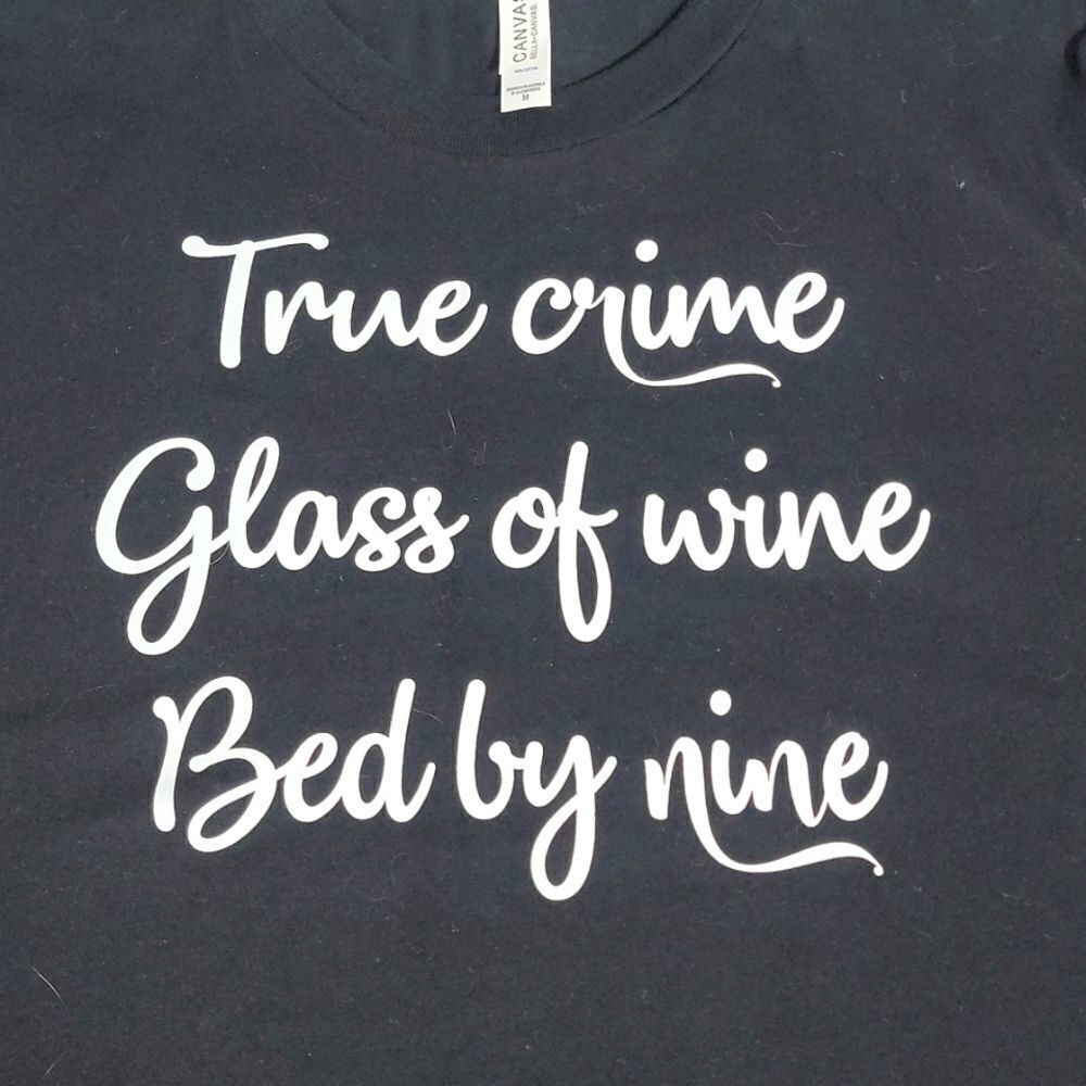 𝅺bella Canvas Womens Black Tee Shirt size Medium. Perfect for True Crime Lover!